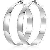 OOOPEL 10mm Wide 925 Sterling Silver Hoops Earrings for Women, 14K Real Gold Plated Hoop Earrings for Women Hypoallergenic Lightweight Oversize Big Gold Hoop Earrings Jewelry Gifts 30/40/50/60MM