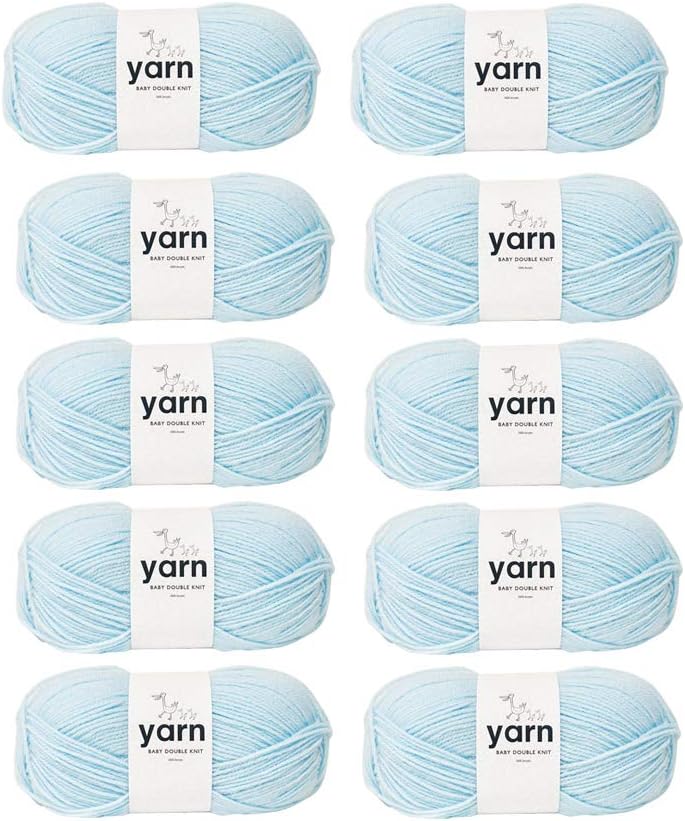 Korbond Baby Yarn Bulk Pack Bundle (Light Blue), 10 x 100g Skeins of DK Acrylic Yarn, Lightweight