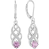 Lwsary Infinity Celtic Knot Drop Dangle Earrings 925 Sterling Silver Twisted Birthstone Leverback Earrings Irish Jewelry for Women