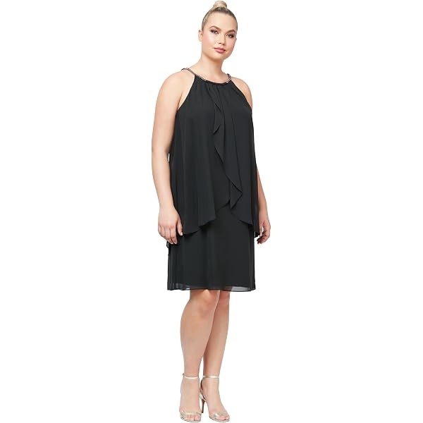 S.L. Fashions Damen Chiffon Halterkleid – Mit Perlenbesatz, High-Low-Saum, Für Besondere Anlässe