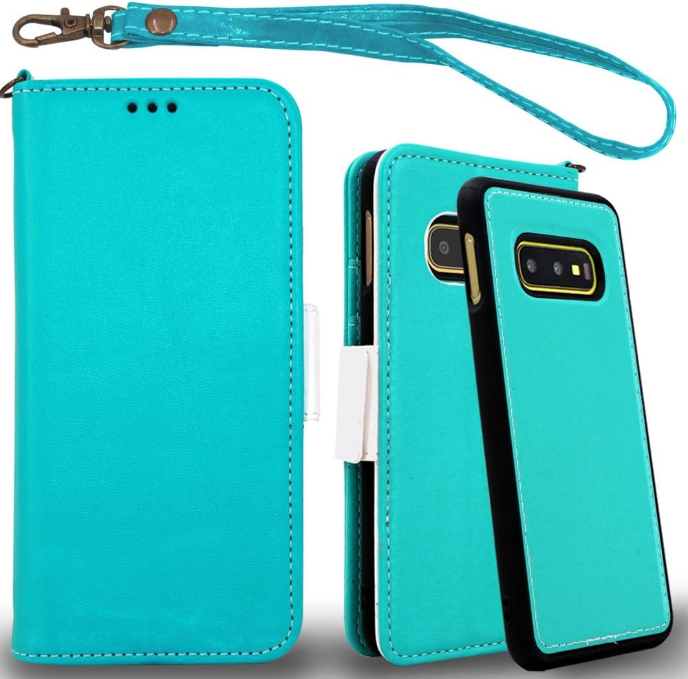 Mefon Galaxy S10e Wallet Case Leather Detachable, Durable Slim, Enhanced Magnetic Closure, with Wrist Strap, Card Slot, Kickstand, Luxury Flip Folio Phone Cases for Samsung Galaxy S10e (Turquoise)