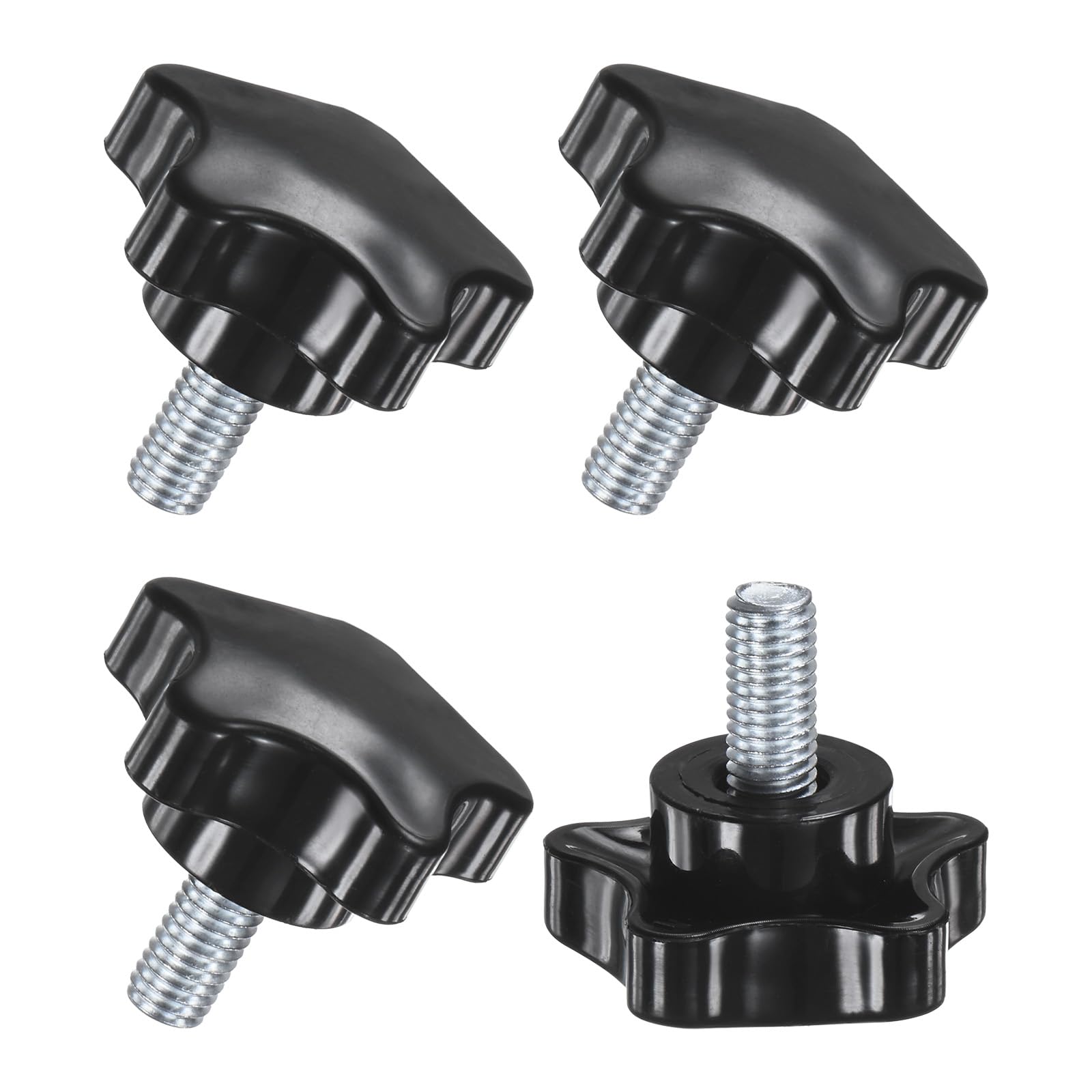 M METERXITY 4-Pack Star Clamping Knobs, M8x16mm Male Thread Hand Tightening Screw for Machinery/Electronic/Furniture/Umbrella Base, Machine Handle Replacement [39mm, Black]