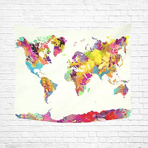 World Map Cotton Linen Wall Tapestry 60"x 51",Wall Hanging Tapestries, Bedspread Bedding Bed Cover, Ethnic Home Decor