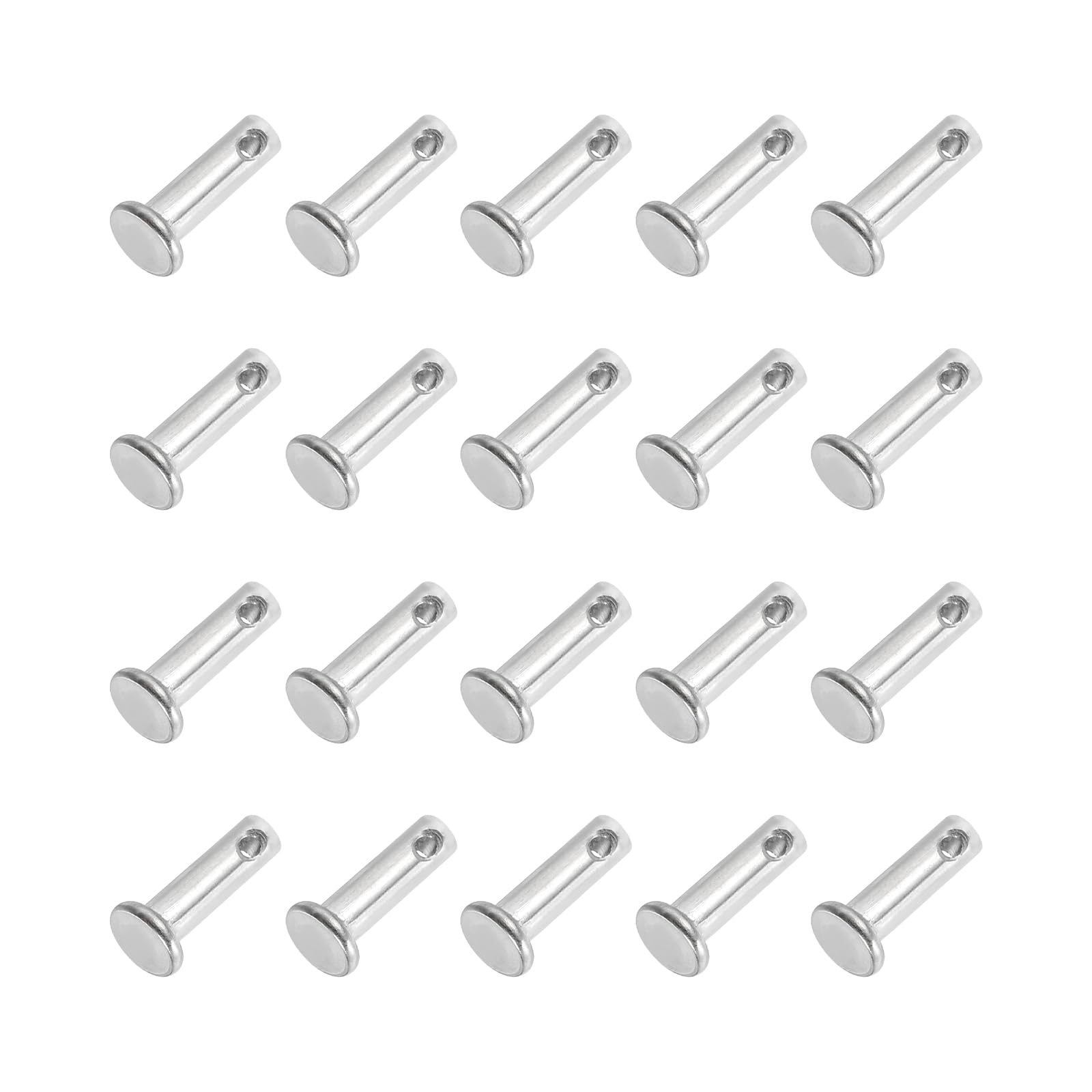 PATIKIL 4 x 12 Mm Single Hole Clevis Pins, 20 Pcs 304 Stainless Steel Flat Head Pin for Hitch Pin Lock Link Hinge Systems, Silver