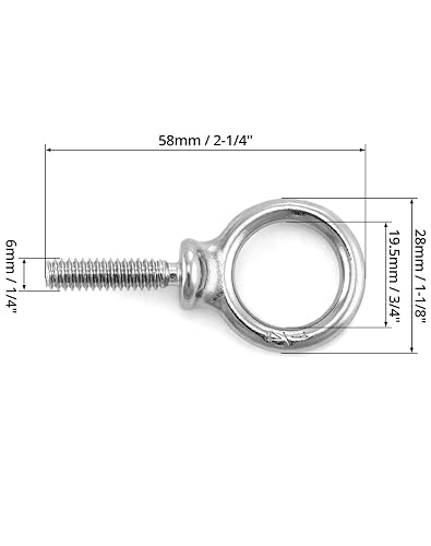 QWORK 20-Pack 1/4"-20 X 1" Stainless Steel Eye Bolts – Marine Grade, Threaded Lifting Rings For Rigging, Towing & Industrial Use