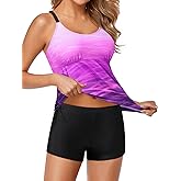 Yonique Two Piece Tankini Swimsuits for Women with Shorts Athletic Bathing Suits Tummy Control Swimwear