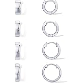 PAVOI 18K Gold Plated 925 Sterling Silver Posts Small Hoop Earrings for Women - Trendy Geometric Plain Chunky Huggie Earscape Piercing Pack - Everyday Gold Hoop Earrings Set