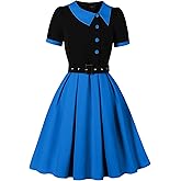 Wellwits Women's Asymmetric Cut Collar Smart Work Cocktail Vintage Dress