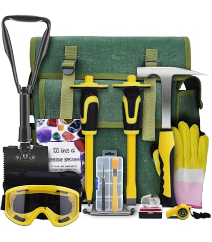 Kit Géologique Complet 6 Pièces - Marteau Et Burin 30.5cm, Lunettes, Loupe 10x, Sifflet, Gants - Pour Chasse Aux Pierres