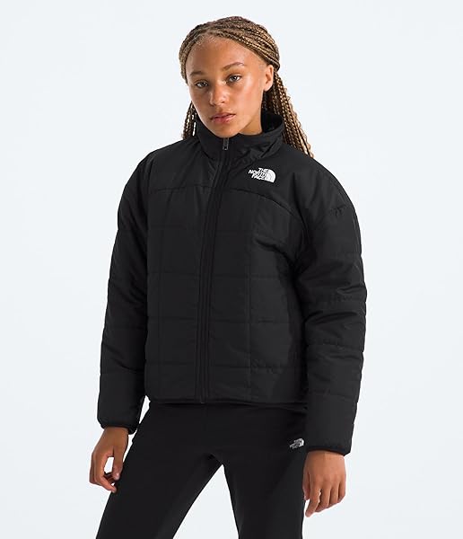 THE NORTH FACE GIRLS REVERSIBLE SHASTA FULL ZIP JACKET | KIDS’ PUFFER COAT WITH SYNTHETIC INSULATION, FLEECE LINING & WATER-REPELLENT FINISH, TNF BLACK, X-LARGE