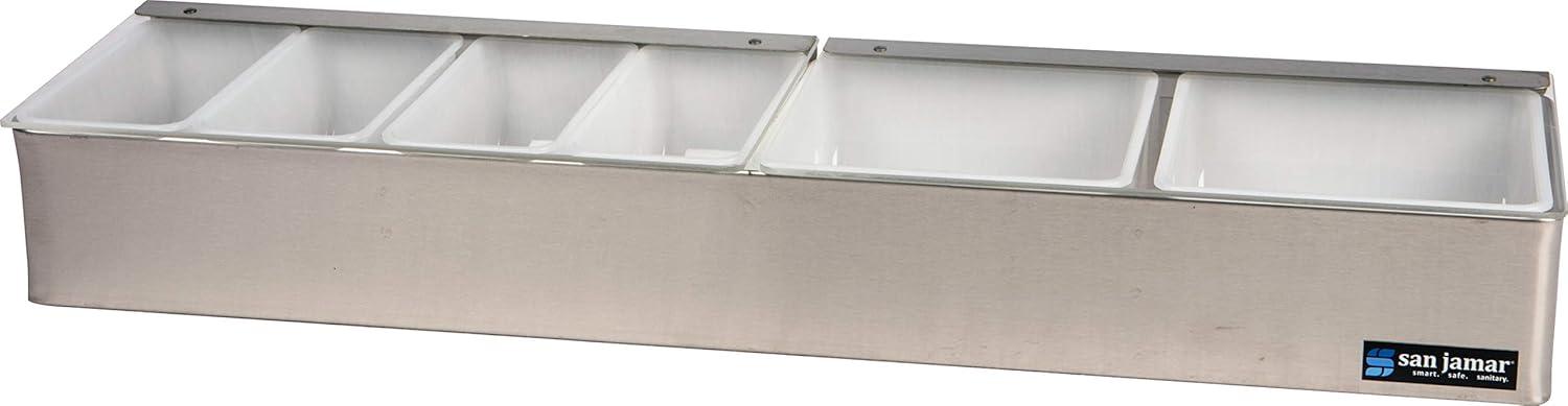 San Jamar B4246L Stainless Steel Non-Chilled Garnish Tray with Split Lid, 24" Width x 3-1/2" Height x 5-3/4" Depth