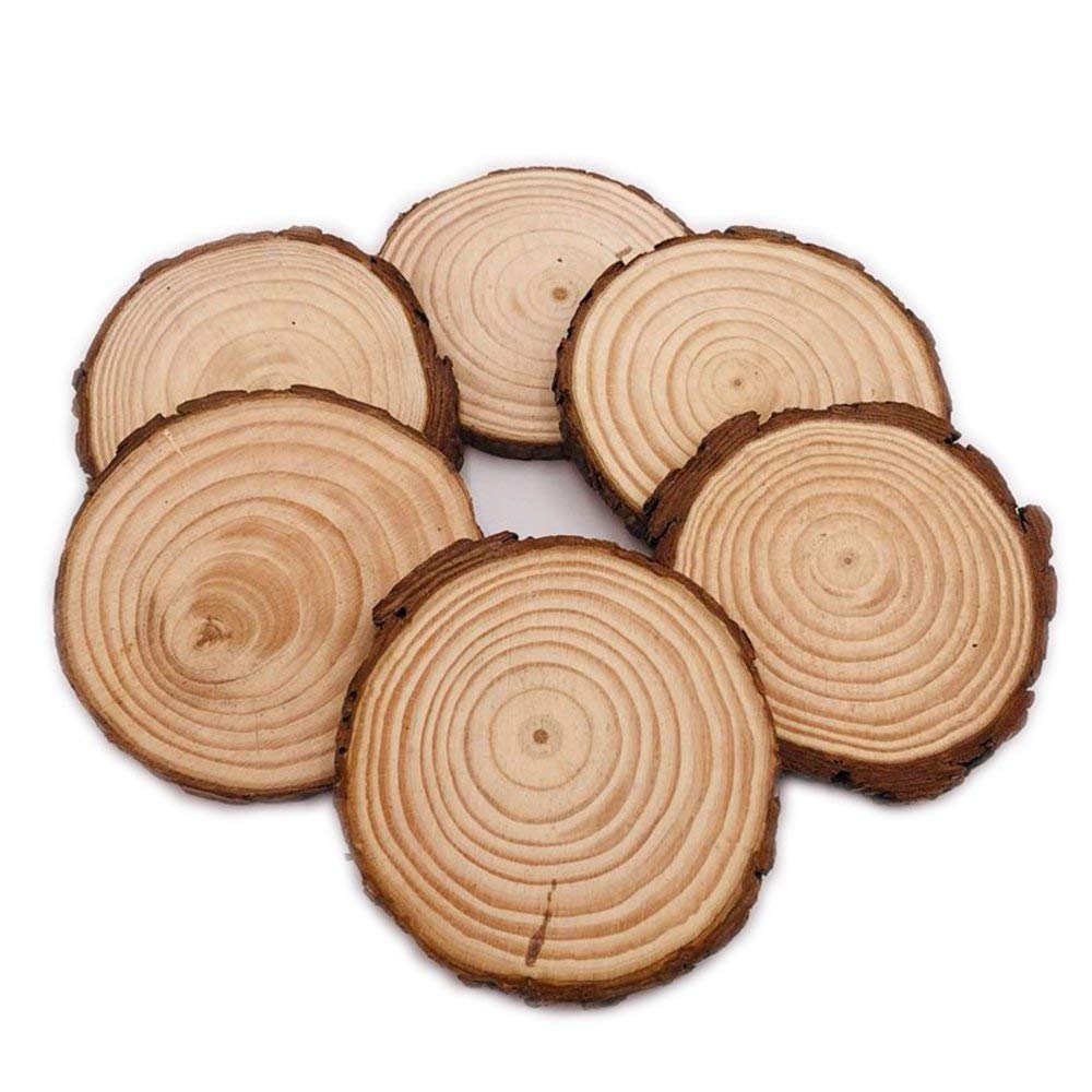 Natural Pine Wood Slabs Untreated 6-7 inches Diameter x 3/5" Thick Large 6 Pieces Solid Wood Slices for Weddings, Table Centerpieces, DIY Projects or Decoration