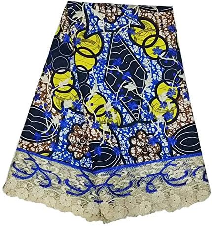 LaceQin 5 Yards African Lace Fabric Nigeria French net Lace Beaded Tulle Fabric Wedding Dress Lace Wax Embroidered Lace Fabric (Blue)