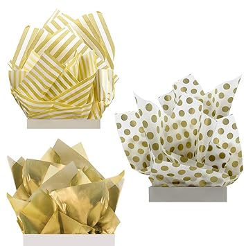 Uniqooo 60 Sheets Premium Metallic Goldstripespolka Dots Foil Gift Tissue Paper Wrapping Sheet Bulk20x26 Inch100 Recyclablefor Christmas