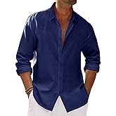 Runcati Mens Button Down Shirt Cotton Linen Casual Long Sleeve Shirts Collared Hippie Beach Tops