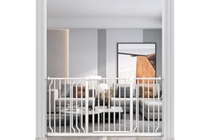 WAOWAO Extra Wide Baby Gate 57.48"-62.20" Walk Thru Pressure Mount Auto Close White Metal Child Dog Pet Safety Stairs,Doorways,Kitchen