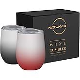NATUMAX Wine Tumblers with Lid, 12 oz Stainless Steel Stemless Wine Glasses Double Wall Vacuum Travel Insulated Cup for Coffee, Drinks, Champagne, Beverage, Set of 2