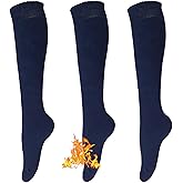KONY Warm Knee High Socks for Women 3 Pairs, Thick Cotton Cushioned Thermal Long Socks for Hiking Work Gifts