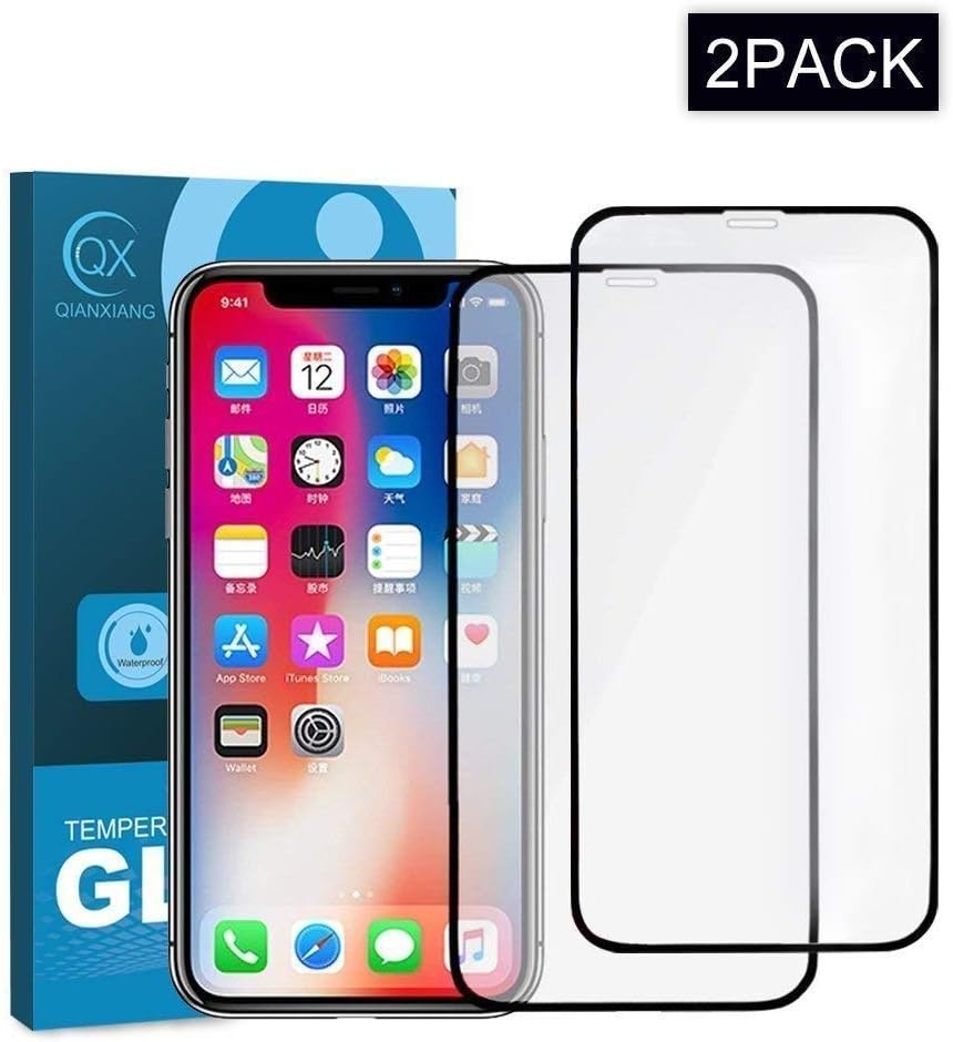 QIANXIANG 2 Pack Screen Protector Compatible with iPhone X/Xs, 9H Hardness,5.8Inch HD Clear, 6D Full Coverage Tempered Glass, Anti-Scratch.(Black)