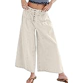 CHARTOU Women Flare Wide Leg Jeans Baggy Cropped Mid Rise Jeans Pleated Ruffle Denim Pants with Pockets