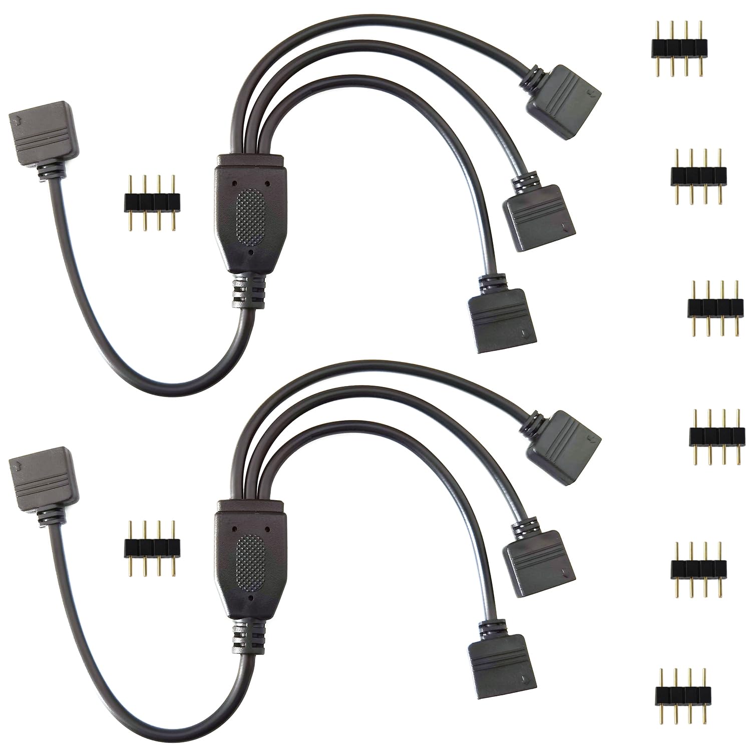 LitaElek 2pcs 4 Pin LED Strip Splitter Cable 1 to 3 Y Splitter for RGB 5050 3528 2835 LED Strip, Black