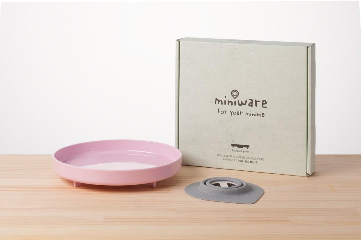 Miniware Natural Bamboo Sandwich Plate Set with Detachable Suction Foot (Cherry Blossom)