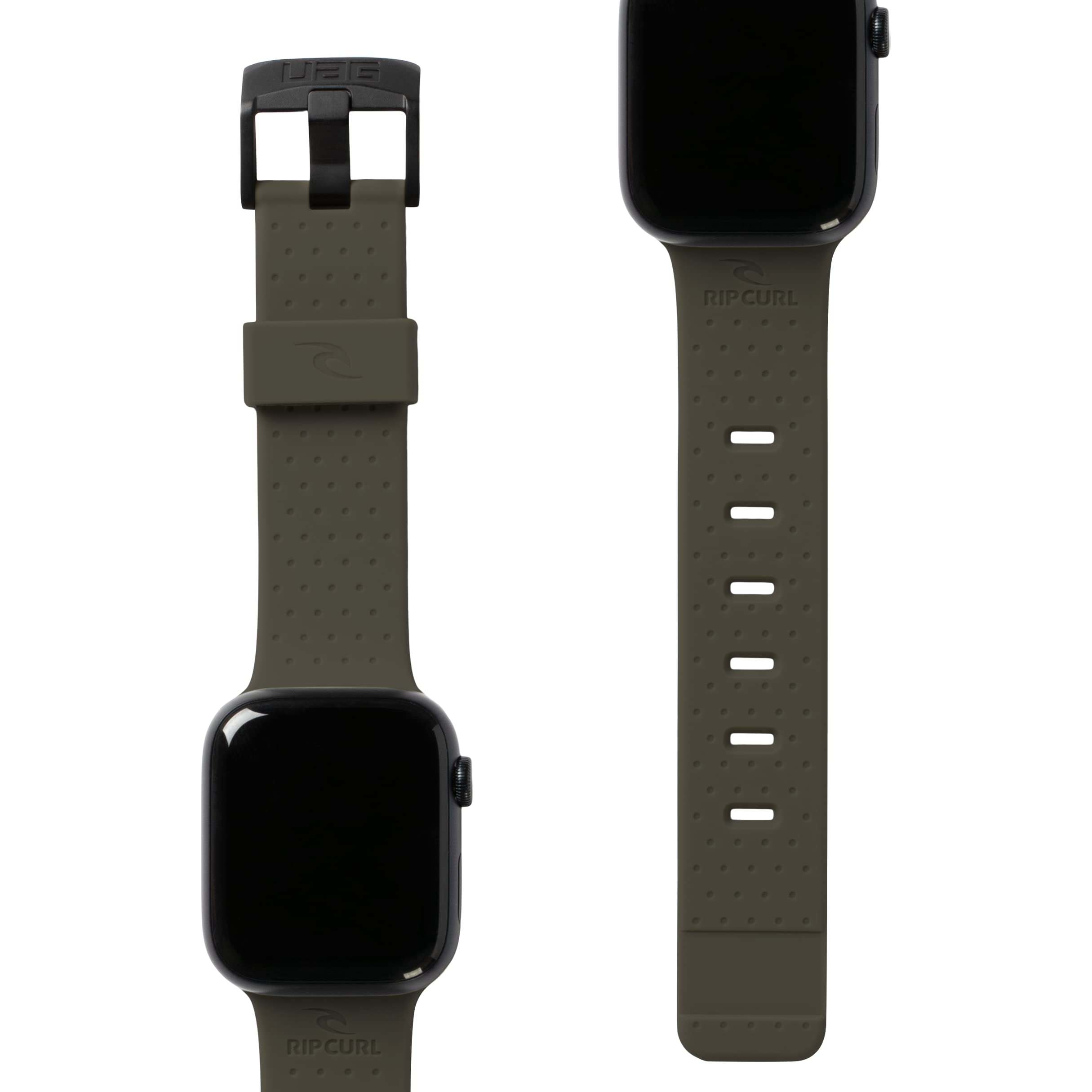 URBAN ARMOR GEAR RIP CURL x UAG Compatible with Apple Watch Band 49/46/45/44mm iWatch Series Ultra 3/Ultra 2/Ultra/4-11/SE3/SE2/SE, Soft Touch Silicone Adjustable Replacement Strap, Trestles Army