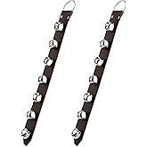 Frienda Hanging Jingle Sleigh Bells 7-Bell Dog Doorbells for Door Knob Faux Leather Belts Go Outside Dog Bells Christmas Decor and Holiday Decorations, 18.7 x 1.8 x 1 Inches(Brown with Silver)