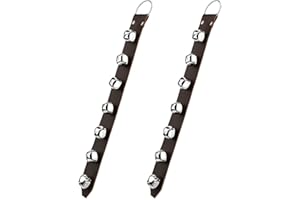 Frienda Hanging Jingle Sleigh Bells 7-Bell Dog Doorbells for Door Knob Faux Leather Belts Go Outside Dog Bells Christmas Decor and Holiday Decorations, 18.7 x 1.8 x 1 Inches(Brown with Silver)
