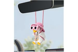 LSKASELUE Cool Swinging Duck Car Hanging Ornament, Pink-Hat Duck Pendant Rearview Mirror Decoration, Cute Ducking Charm Inter