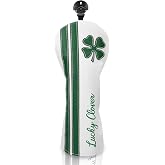 Acebirdie Lucky Clover Golf Club Covers Leather Golf Headcovers | Advanced Embroidery Driver Headcovers Fairway Wood Cover Hybrid Headcovers Golf Head Covers Must Have Golf Gifts