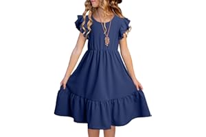 blibean Teen Girls Dresses Kids Double Layer Ruffle Sleeve Dress Size 6-15 Years