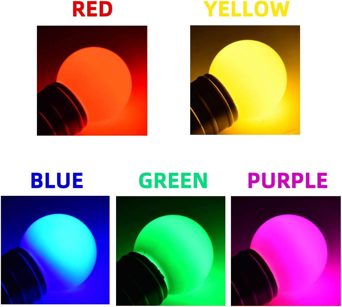 MZYOYO 10 Pack B22 Bayonet Coloured LED Light Bulbs,1W G45 Golf Ball Mini Globe Bulb,Red Yellow Blue Green Purple for Outdoor Indoor String Christmas - Image 5