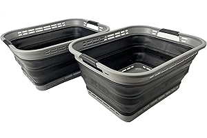 SAMMART 42L (11 Gallons) Collapsible Plastic Laundry Basket - Foldable Pop Up Storage Container/Organizer - Portable Washing Tub - Space Saving Hamper/Basket [BPA Free] (Grey/Black (Set of 2))