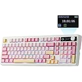 EPOMAKER TH99 PRO 96% Mechanical Keyboard with Screen & Knob, 10000mAh, 2.4Ghz/BT, Hot Swap, Custom Driver, RGB Backlight, PBT Keycap, Wireless Gaming Keyboard for PC/Mac (Pink, Sea Salt Silent)
