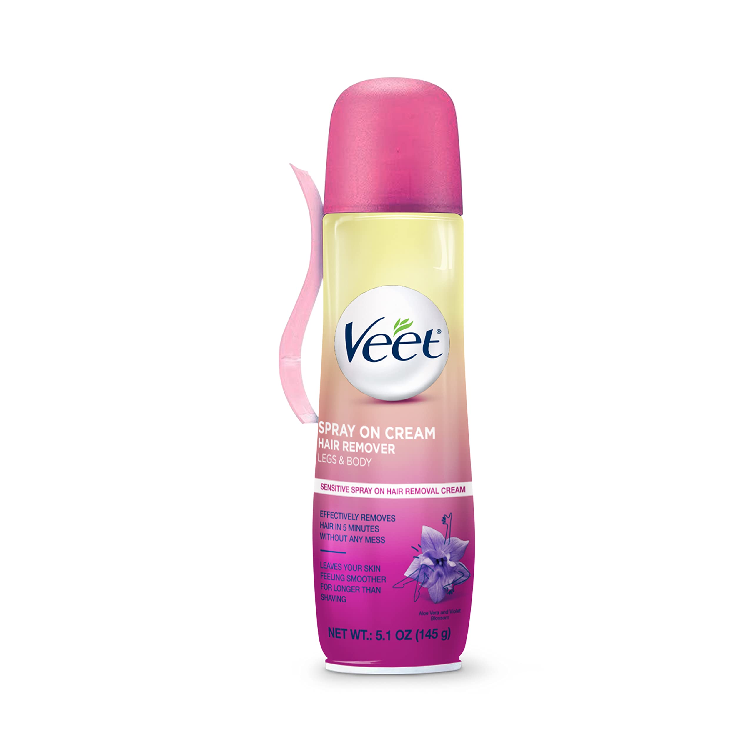 Hair Removal Cream – VEET Legs & Body 3 in 1 Spray On Hair Removal Cream, Sensitive Formula with Aloe Vera and Vitamin E, 5.1 oz Spray Can