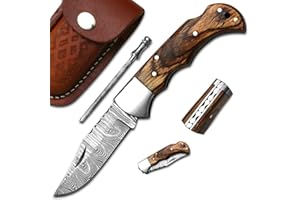 HA HANDMADE KNIVES HA Handmade Damascus Pocket Knife for Men - 6.5 Inches Damascus Folding Knife with Sheath - Pocket Knives and Folding Knives with Back Lock - Best for EDC, Camping, Fishing and Hiking