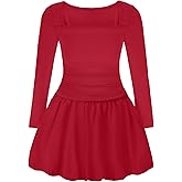 EXARUS Girls Dress Off The Shoulder Bodycon/Bubble Long Sleeve Teen Ruched Valentine Dance Formal Prom Tween Dresses