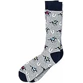 Men's Designer Alynn Grey Winner's Circle Horse Racing Talk Derby Novelty Crew Dress & Trouser Socks 7-13