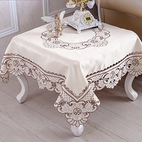 Brown flower embroidered lace cream tablecloth square