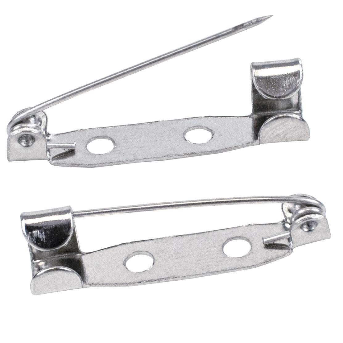 Brooch Pins x100 โ Secure Back Clasp with Back Bar Fastener - 25mm - Silver Badge Pin Backs with 2 Holes for Badge Making Name Tags/Toy Pins/Jewellery โ by TRIXES โ image 1