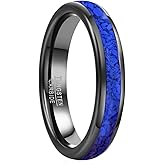 Vakki Black Blue Tungsten Rings for Men Women Lapis Lazuli Inlay 4mm 6mm 8mm Gunmetal Tungsten Carbide Engagement Wedding Band Domed Comfort Fit Size 5-12