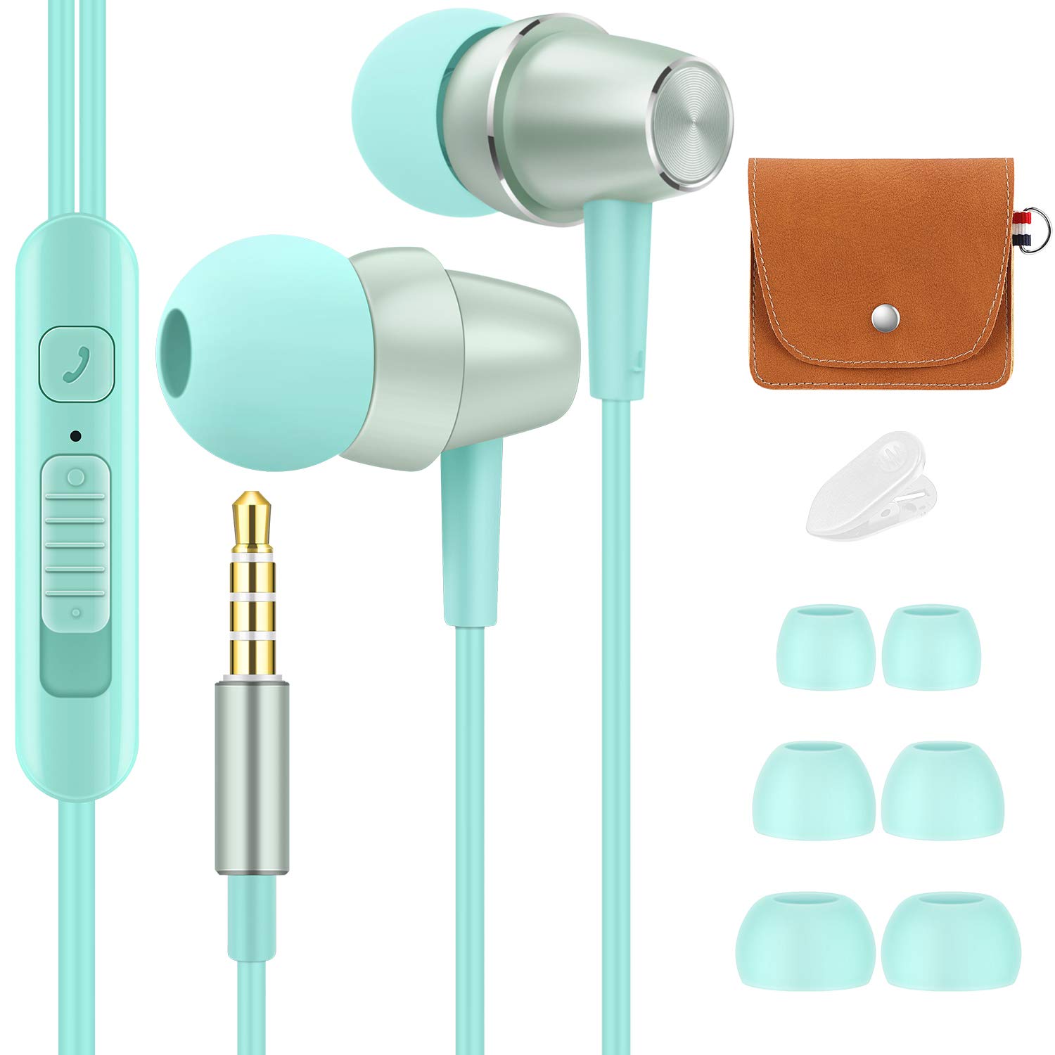 Bulees Earphones for Kids Children, Soft In-Ear Headphones wired with Mic and Volume Control, Cute Small Earbuds for iPhone 6/6s, Android Smartphones, MP3 Players (Blue)
