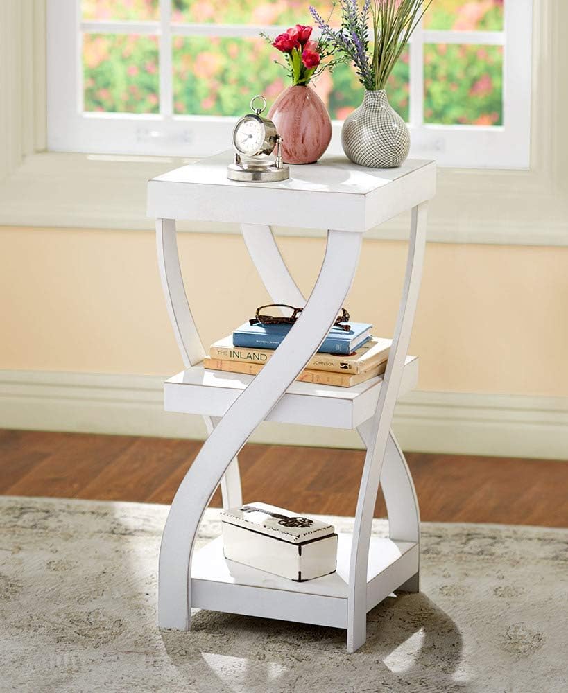 Amazon Com Twisted Side Table Modern Accent Table With Distressed White Finish Kitchen Dining