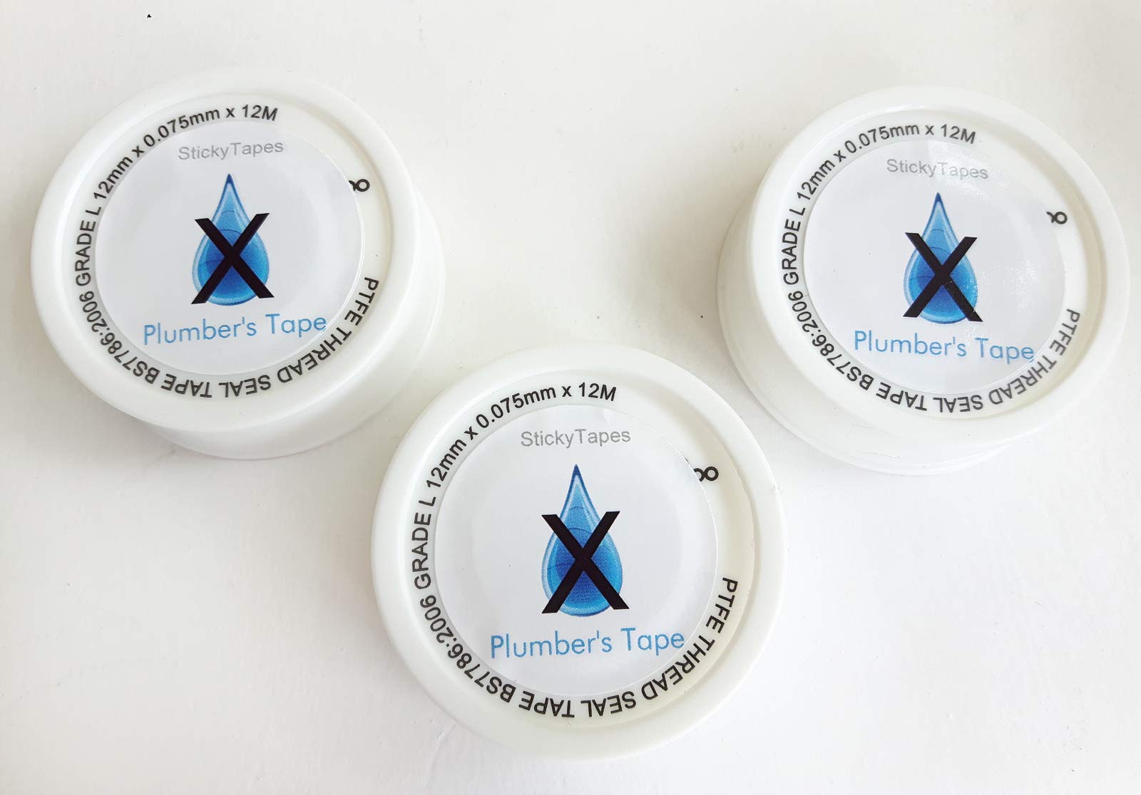 StickyTapes Plumbers Mate PTFE Thread Seal Tape – 3 Pack | 12m x 12mm White Plumbing Tape | Leak-Proof Water, Air & Gas Pipe Sealing | Heat & UV Resistant | BS7786 Standard – Plumbers Teflon Tape