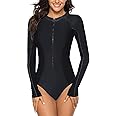 SELINK Women's Long Sleeve Rash Guard UV Protection Zipper Printed Surfing One Piece Swimsuit Bathing Suit