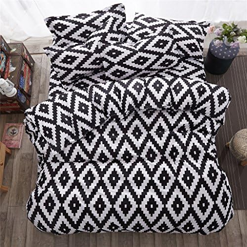 OWLHT Comfortable Geometric Shapes Pattern 3 Pieces Bedding Sets for Unisex 1 Duvet Cover and 2 Pillow Cases Included 800TC Black And White/Queen Size