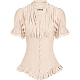 Scarlet Darkness Womens Work Tops Elegant Renaissance Pirate Shirt Short Sleeve Victorian Peasant Blouses