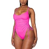 Women's One Piece Swimsuit Tummy Control Ruched Swimwear Cheeky High Cut Monokini Bathing Suit