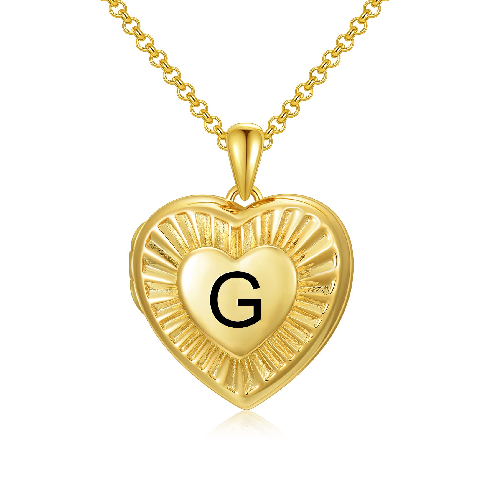 SOULMEET 18ct Gold Plated Silver Radiation Initial Heart Locket Necklace That Holds Pictures Photo Locket Necklace Alphabet G (Locket only)